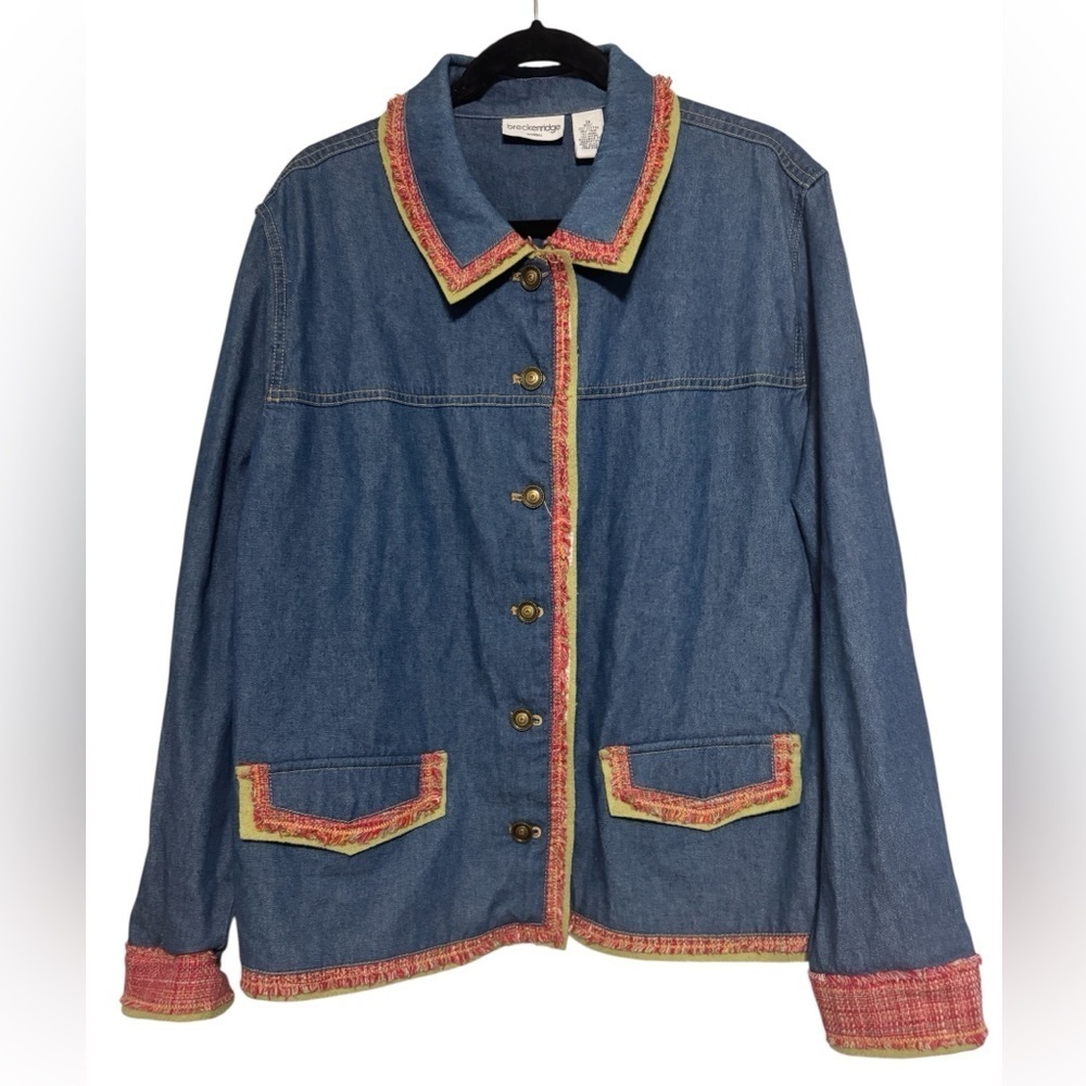 Vintage Breckenridge Women’s Denim Jacket with Colorful Fringe Size 3X